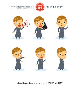 Vector set of cartoon images of a priest. First Set. Isolated Vector Illustration