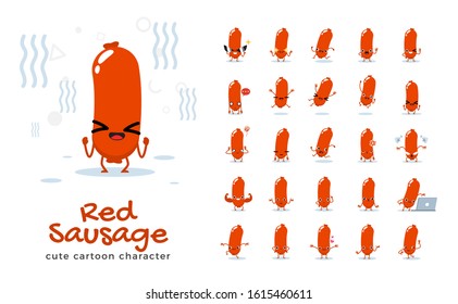 Vector set of cartoon images of sausage. Vector Illustration