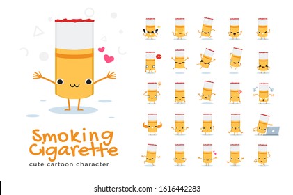 Vector set of cartoon images of Smoking Cigarette. Vector Illustration