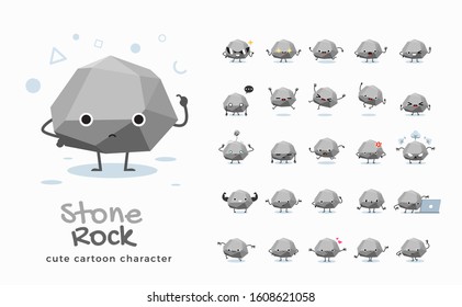 Vector set of cartoon images of Stone. Vector Illustration