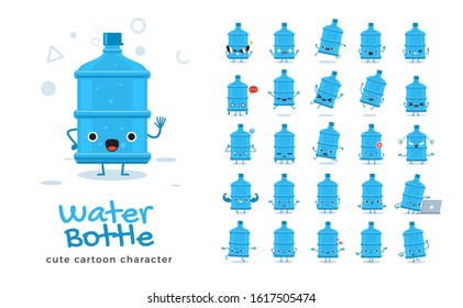 Vector set of cartoon images of Water Bottle. Vector Illustration