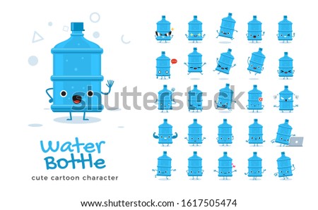 Vector set of cartoon images of Water Bottle. Vector Illustration
