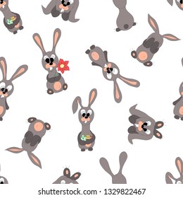 Vector set of cartoon imagesof multicolored fold rabbits in different poses. The drawing in the style of hand drawn. The pets eats, sleeps, shkodnichaet, sits back and sideways. Positive character. 
