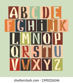 Vector Set of Cartoon Kid Style Drawing Funny English Alphabets