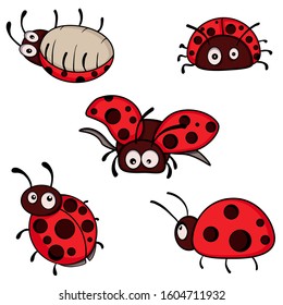 Vector Set Cartoon Ladybugs Vector Cute Stock Vector (Royalty Free ...