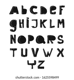 Vector set of cartoon letters of the English alphabet. funny hand-drawn font.