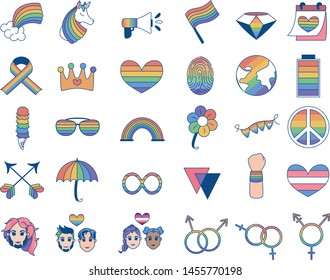 Vector Set Of  Cartoon LGBT Icons Isolated Illustration