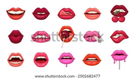 Vector Set of Cartoon Lips, Different Emotions lip art