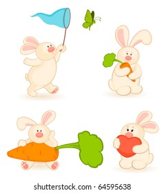 Vector set of cartoon little toy bunny