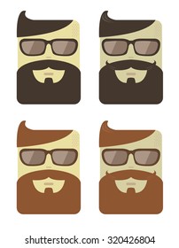 Vector set of cartoon male faces with hipster style haircut, beards and moustaches 