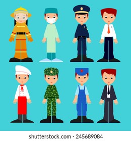 vector set of cartoon men in clothes of different professions