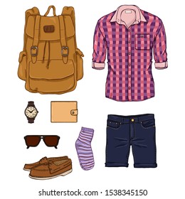 Vector Set of Cartoon Men Clothing. Hipster Outfit