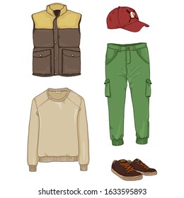 Vector Set of Cartoon Men Clothing. Casual Style