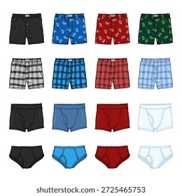 Conjunto de Vector de pantalones de dibujos animados para hombre. Colección de ropa interior masculina