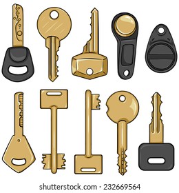 Vector Set Of Cartoon Modern Keys. Type Of Modern Keys.