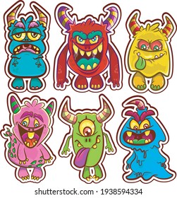 Vector set of cartoon monsters isolated. Ghost, troll, gremlin, goblin, devil and monster stock illustration