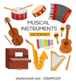 Vector set of cartoon musical instruments.
