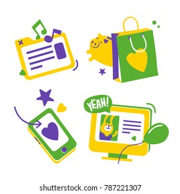 Vector set of cartoon online shopping icons