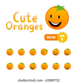 Vector set of cartoon oranges