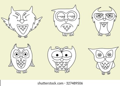 Vector set of cartoon owls.  