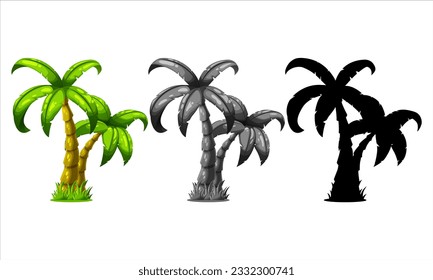 Vector set of cartoon palm tree with cartoon style by pxlgraph. Perfect for poster, background, logo, and banner design to celebrate summer season.