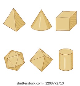 Vector Set of Cartoon Paper Geometry Shapes on White Background