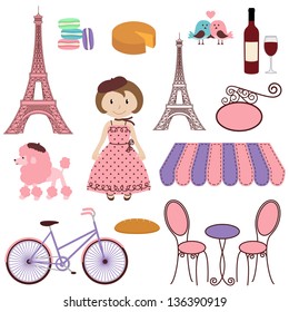 Vector Set of Cartoon Paris Themed Images