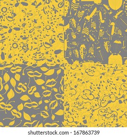 Vector set. Cartoon patterns for cute wallpapers. Floral seamless patterns in vector. Vector backgrounds with bright  shades. Pattern can be used for wallpaper pattern.
