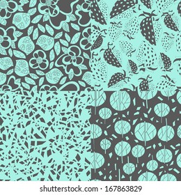 Vector set. Cartoon patterns for cute wallpapers. Floral seamless patterns in vector. Vector backgrounds with bright  shades. Pattern can be used for wallpaper pattern.