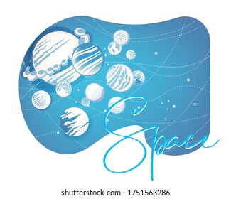 Vector set of cartoon planets. Colorful set of isolated objects. Space background. Fantasy planets. 