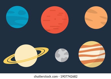 Vector set of cartoon planets. Colorful set of isolated objects. Space background. Fantasy planets. EPS 10