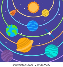 Vector set of cartoon planets. Colorful set of isolated objects. Space background. Fantasy planets.