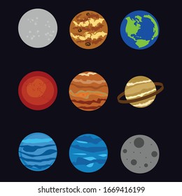 Vector Set Of Cartoon Planets Illustration