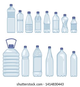 Vector Set of Cartoon Plastic Bottles of Water on Isolated White Background - Shutterstock ID 1414830443