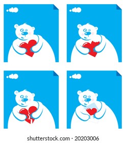 Vector set. Cartoon polar with hearts.