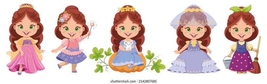Vector set of cartoon princesses