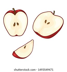 Vector Set of Cartoon Red Apple Cut Pieces
