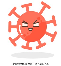 Conjunto de vectores de emoticonos rojos de caricatura cara covid-19, cara de engaño emoji del virus corona, personajes de caricatura del virus Corona - polvo flotando aislado en fondo blanco 
