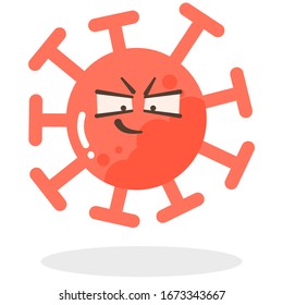 Conjunto vectorial de emoticonos rojos caricaturizados cara covid-19, estafa emoji o cara cínica del virus corona, personajes de caricatura del virus Corona - polvo flotando aislado en fondo blanco 
