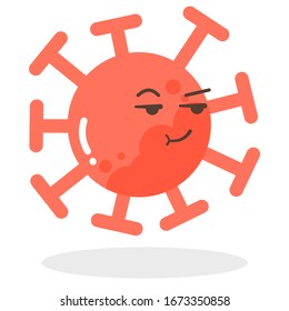Conjunto vectorial de emoticonos rojos caricaturizados cara covid-19, emoji aburrido, enfriado, la cara de corona virus, sangre, bacterias o polvo flotando aislado en fondo blanco 