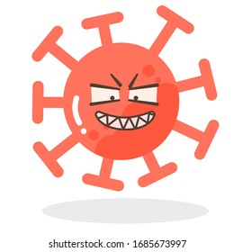 Vektorillustration Set von Cartoon roten Emoticons Gesicht covid19, Emoji Schummeln oder zynisches Gesicht des Corona-Virus, Emotion Bared Zähne Cartoon Figuren - Staub schwimmen einzeln auf weißem Hintergrund
