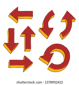 Vector Set of Cartoon Red Hand Drawn Doodle Arrows