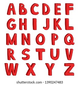 Vector Set of Cartoon Red Letters. English Alphabet on Whit Background.