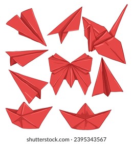 Vector Set of Cartoon Red Paper Origami