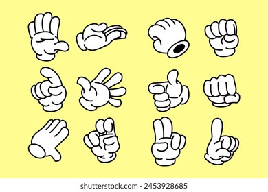 Vector set with cartoon retro mascot mascot monochrome illustrations of walking street food. Vintage style 30s, 40s, 50s Old 1920 to 1950 cartoon style