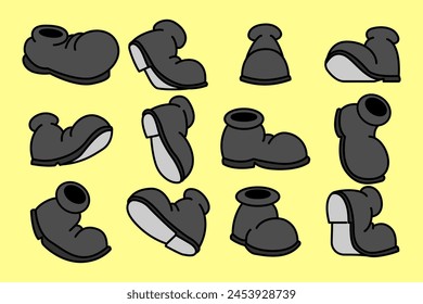 Vector set with cartoon retro mascot mascot monochrome illustrations of walking street food. Vintage style 30s, 40s, 50s Old 1920 to 1950 cartoon style