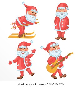 Vector set of cartoon Santa Claus in different actions. Contains gradient fill, eps 8 format
