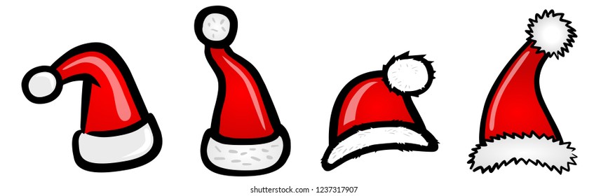 Vector set: cartoon santa hats / red and white