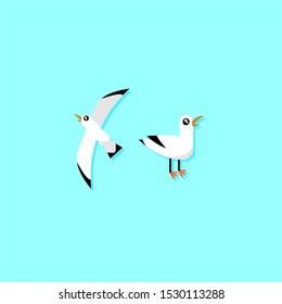 Vector set of cartoon seagulls. Seagulls flying in the blue sky. Seagulls wallpaper