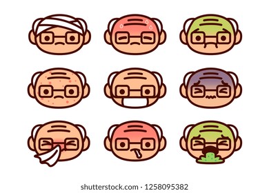 Vector Set Of Cartoon Sick Characters Isolated On White Background